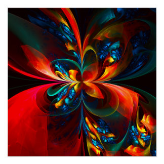Póster Modern Floral Resumen Art Naranja Patrón Azul #14