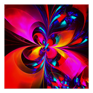 Póster Modern Floral Resumen Arte Patrón Azul Rojo #07