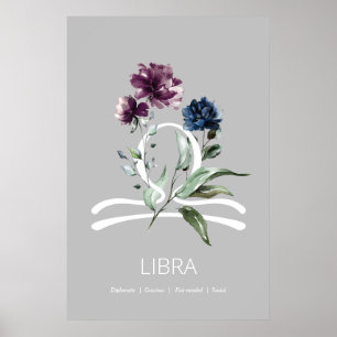 Póster Modern Floral Zodiac Star Sign Libra Poster