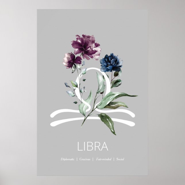 Póster Modern Floral Zodiac Star Sign Libra Poster (Frente)