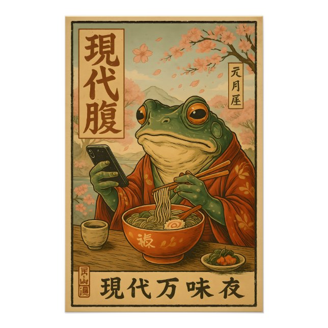 Póster Modern Frog Ramen – Retro Japanese Style (Anverso)