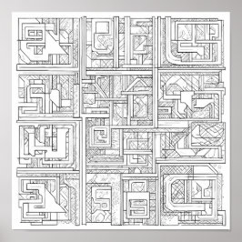 Póster Modern Geometric Art: Digital Block Pattern