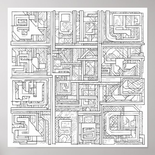 Póster Modern Geometric Art: Digital Block Pattern (Frente)