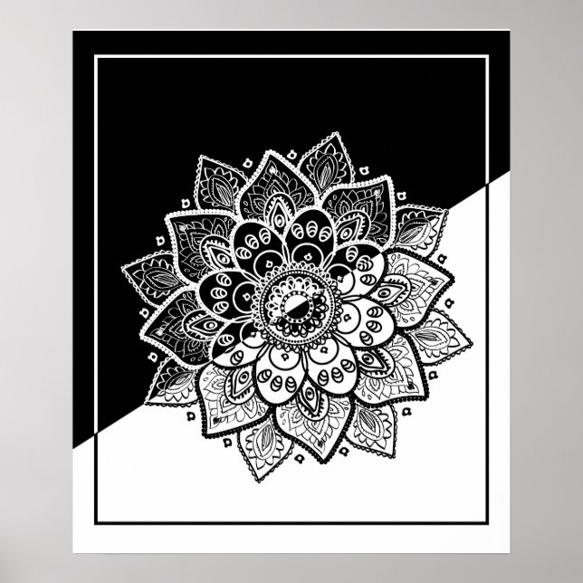 Póster Modern Geometric Black & White Mandala (Frente)