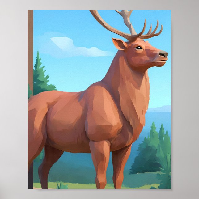 Póster Modern Geometric Design: Low Poly Reindeer  (Frente)