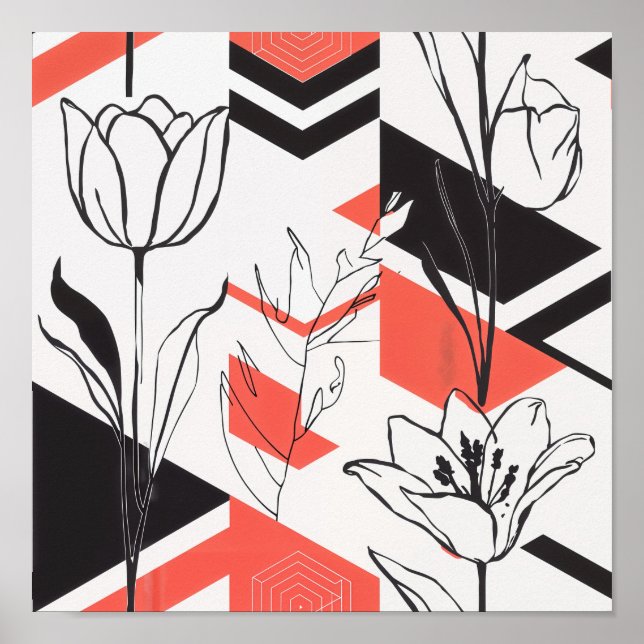Póster Modern Geometric Floral Contrast (Frente)