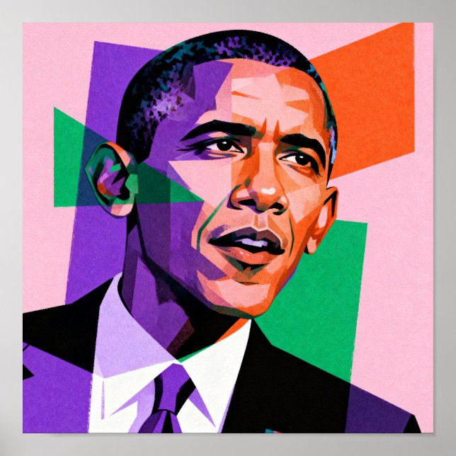 Póster Modern Geometric Portrait of Barack Obama (Frente)