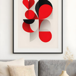 Póster Modern Geometric Red and Black LOVE Abstract Art 