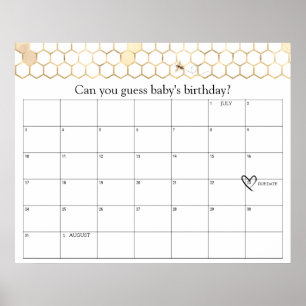 Póster Modern Golden Bee Shower Due Date Guess Poster