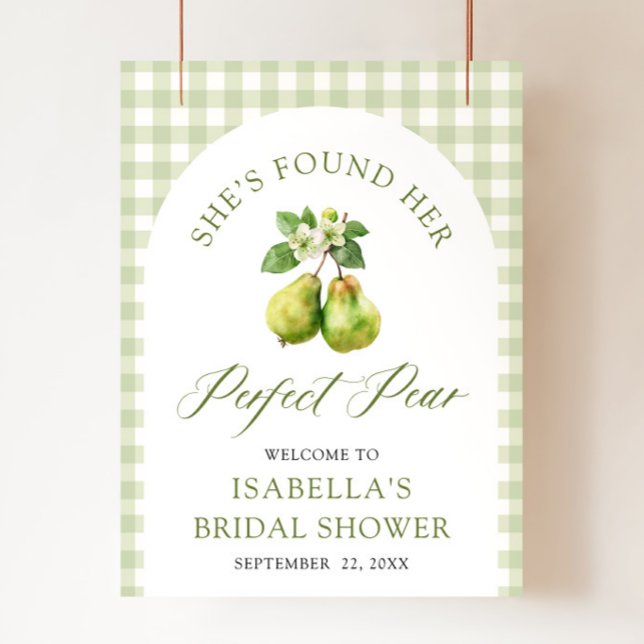 Póster Modern Green Gingham Perfect Pear Bridal Shower (Modern Green Gingham Perfect Pair Bridal Shower Foam Board)