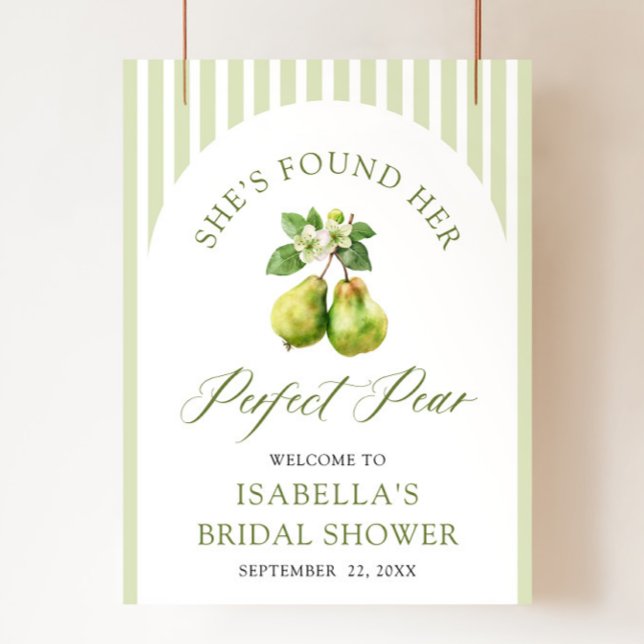 Póster Modern Green Gingham Perfect Pear Bridal Shower (Modern Green Gingham Perfect Pear Bridal Shower Sign)
