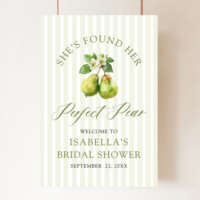 Póster Modern Green Gingham Perfect Pear Bridal Shower (Modern Green Gingham Perfect Pear Bridal Shower Welcome Sign)