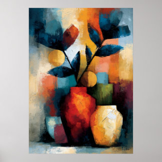 Póster Modern Ikebana Japanese Geometric Floral Art