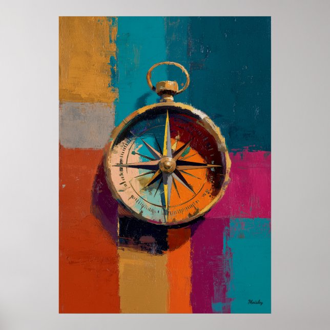 Póster Modern Impressionist Compass Painting Direction (Frente)