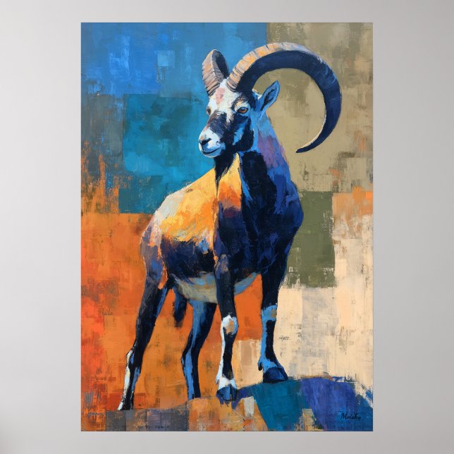 Póster Modern Impressionist Ram Painting Bold Wildlife (Frente)