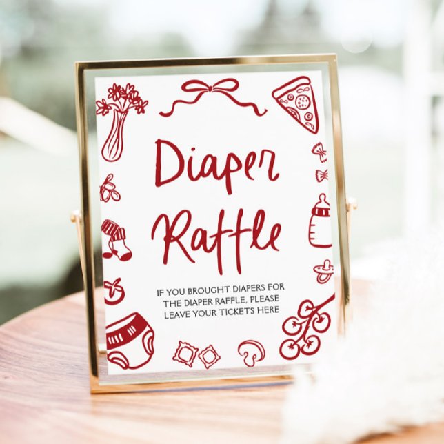 Póster Modern Italian Ciao Baby Baby Shower Diaper Raffle (Watercolor Modern Italian Ciao Baby Pizza Baby Shower Diaper Raffle Sign)