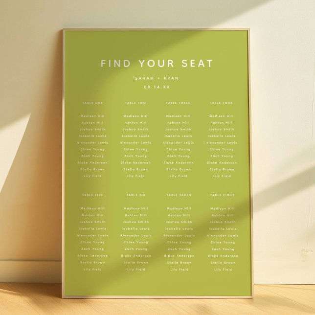 Póster Modern Lime Green Wedding 8-Table Seating Chart (Subido por el creador)
