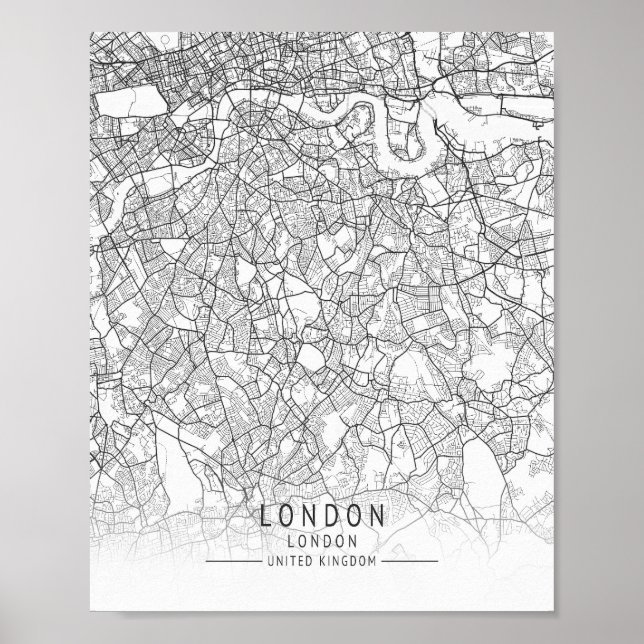 Póster Modern London, England Street Map (Frente)
