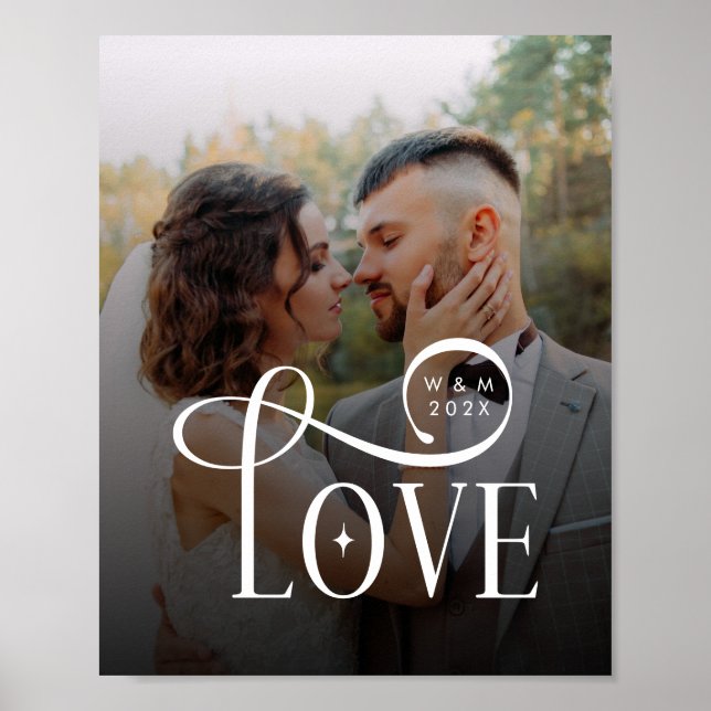 Póster Modern Love Custom Wedding Photo Couples Monogram (Frente)