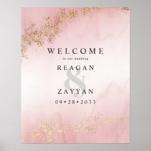 Póster Modern Luxe Gold Flecks Blush Pink Wedding Welcome