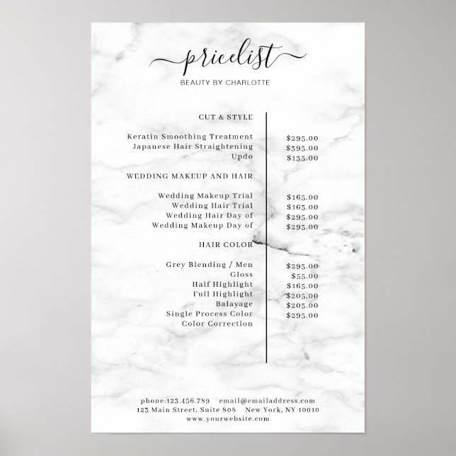 Póster Modern Marble Price List Poster (Frente)