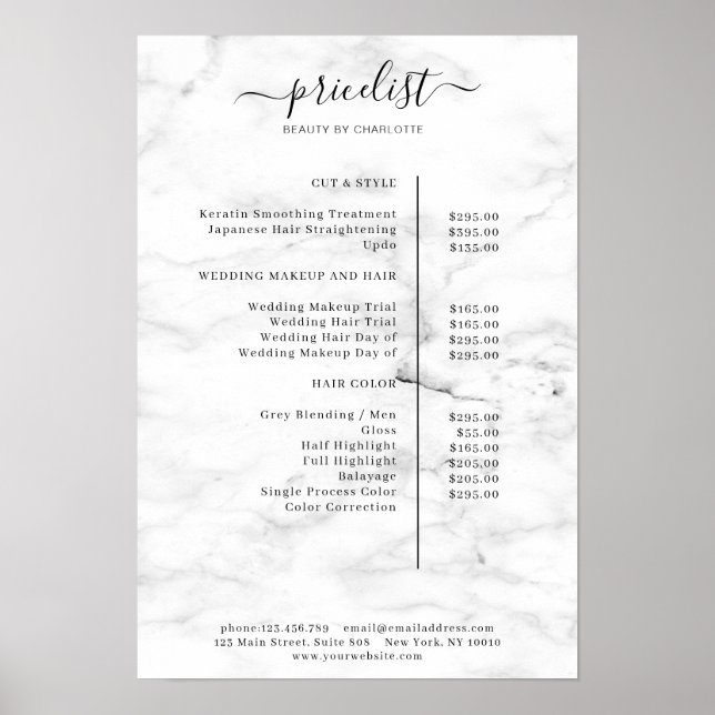 Póster Modern Marble Price List Poster (Frente)