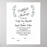 Póster Modern Marriage Certificate Wedding Keepsake<br><div class="desc">This lovely and modern Marriage Certificate is personalized for the happy couple and then signed by witnesses and the officiant on the day of the event.  A wonderful keepsake and gift for today's contemporary partners.</div>