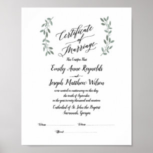 Póster Modern Marriage Certificate Wedding Keepsake