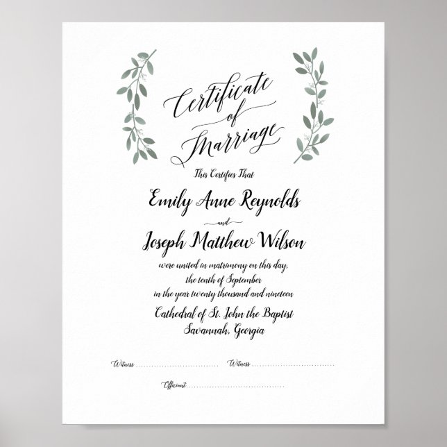 Póster Modern Marriage Certificate Wedding Keepsake (Frente)