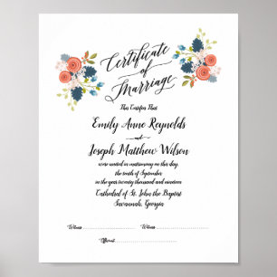 Póster Modern Marriage Certificate Wedding Keepsake