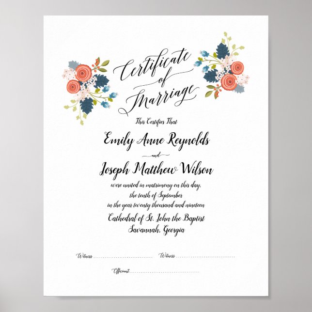 Póster Modern Marriage Certificate Wedding Keepsake (Frente)