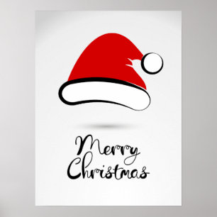 Póster Modern Merry Christmas Santa Hat Poster Sign