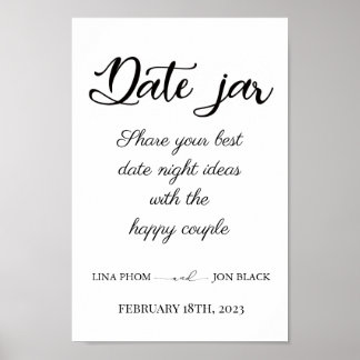 Póster Modern Minimal Date Jar Bridal Shower Activity 