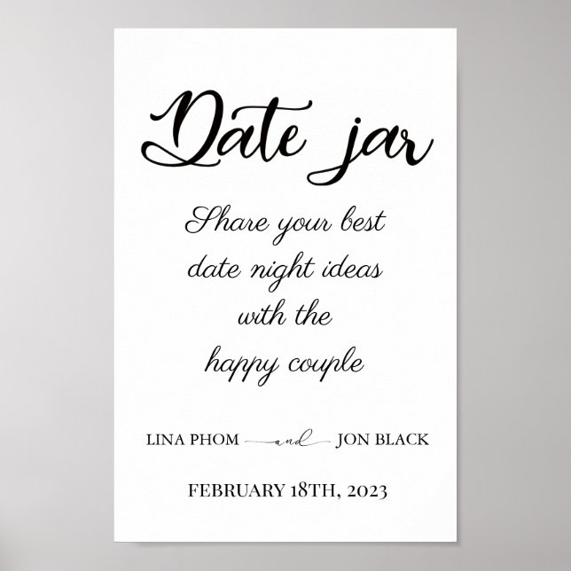 Póster Modern Minimal Date Jar Bridal Shower Activity  (Frente)
