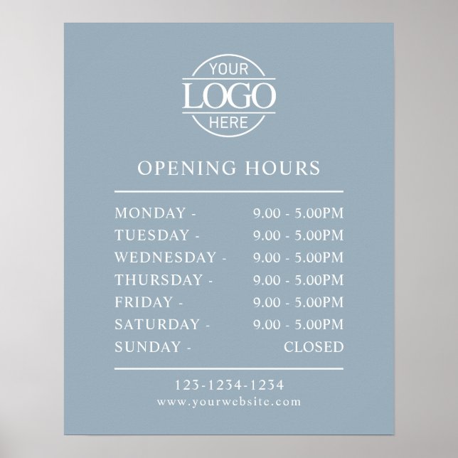 Póster Modern Minimal Dusty Blue  Business Opening Hours (Frente)