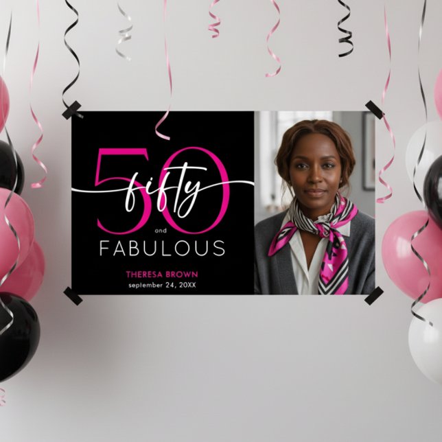 Póster Modern Minimal Pink Fifty Fabulous Script Birthday (Subido por el creador)
