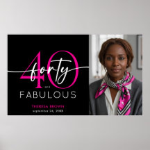 Modern Minimal Pink Forty Fabulous Script Birthday