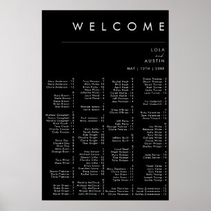 Póster Modern Minimalist Black Font Alphabetical Seating