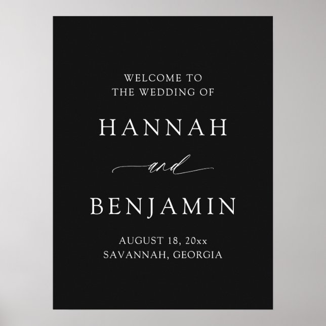 Póster Modern Minimalist Elegant Black Wedding Welcome (Frente)