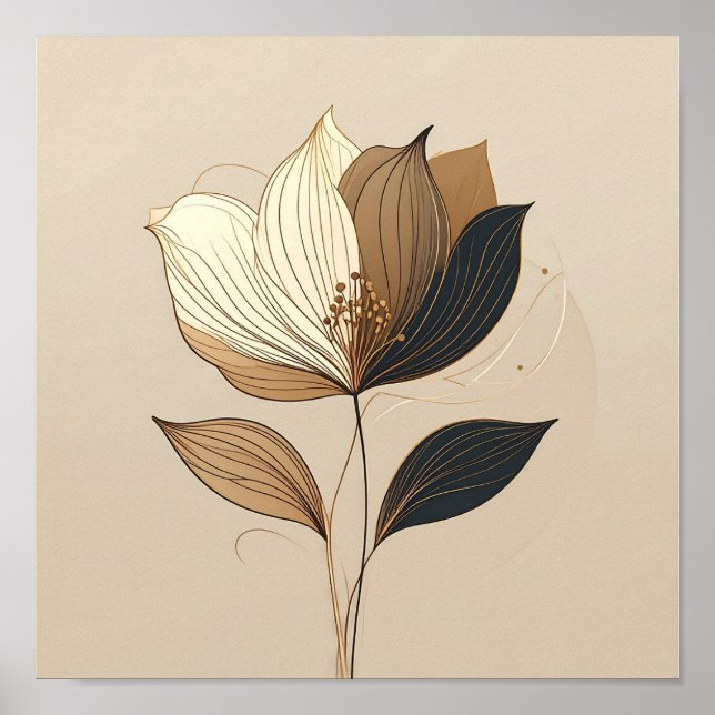 Póster Modern Minimalist Gold & Black Botanical Floral Li (Frente)