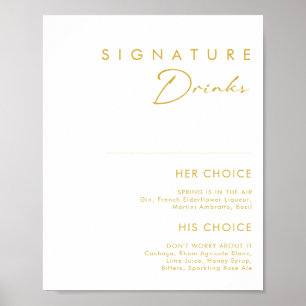Póster Modern Minimalist Gold Font Signature Drinks Sign