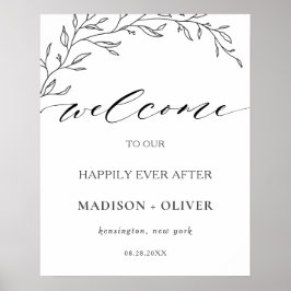 Póster Modern Minimalist Laurel Branch Wedding Welcome 