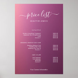Póster Modern Minimalist Salon Price List Sign for Beauty