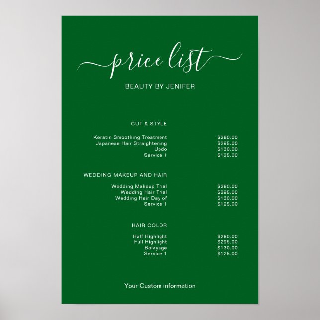Póster Modern Minimalist Salon Price List Sign for Beauty (Frente)
