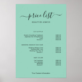 Póster Modern Minimalist Salon Price List Sign for Beauty