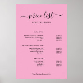 Póster Modern Minimalist Salon Price List Sign for Beauty