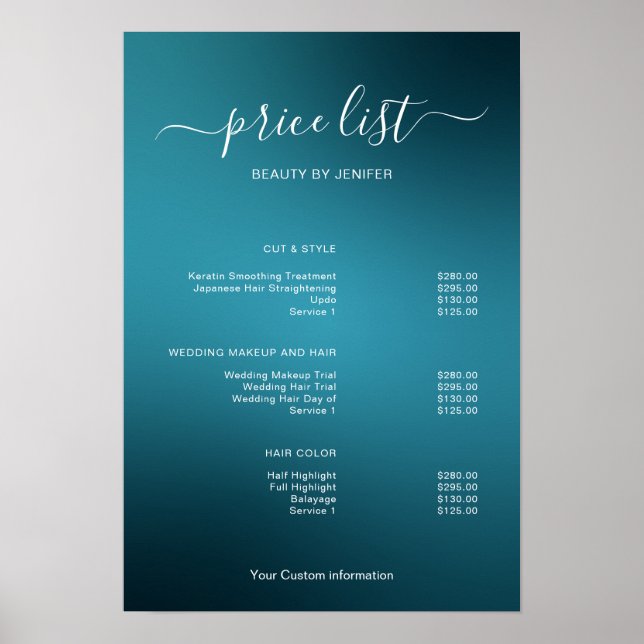 Póster Modern Minimalist Salon Price List Sign for Beauty (Frente)