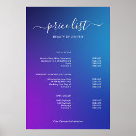 Póster Modern Minimalist Salon Price List Sign for Beauty