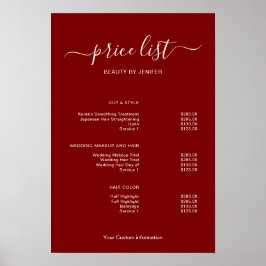 Póster Modern Minimalist Salon Price List Sign for Beauty