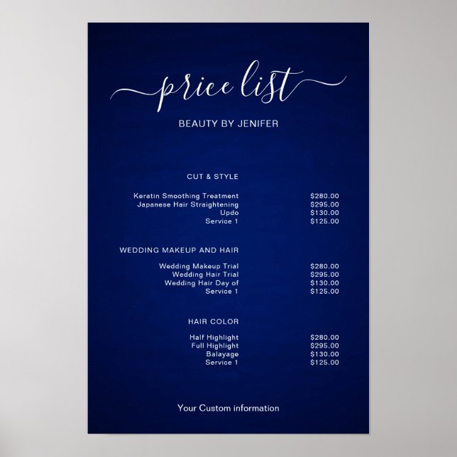 Póster Modern Minimalist Salon Price List Sign for Beauty (Frente)